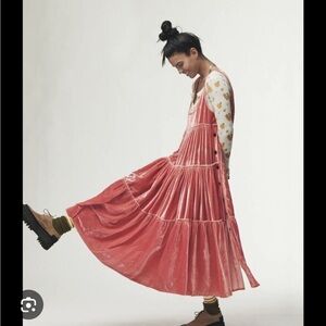 Free People Natalie Velvet tiered dress with buttons